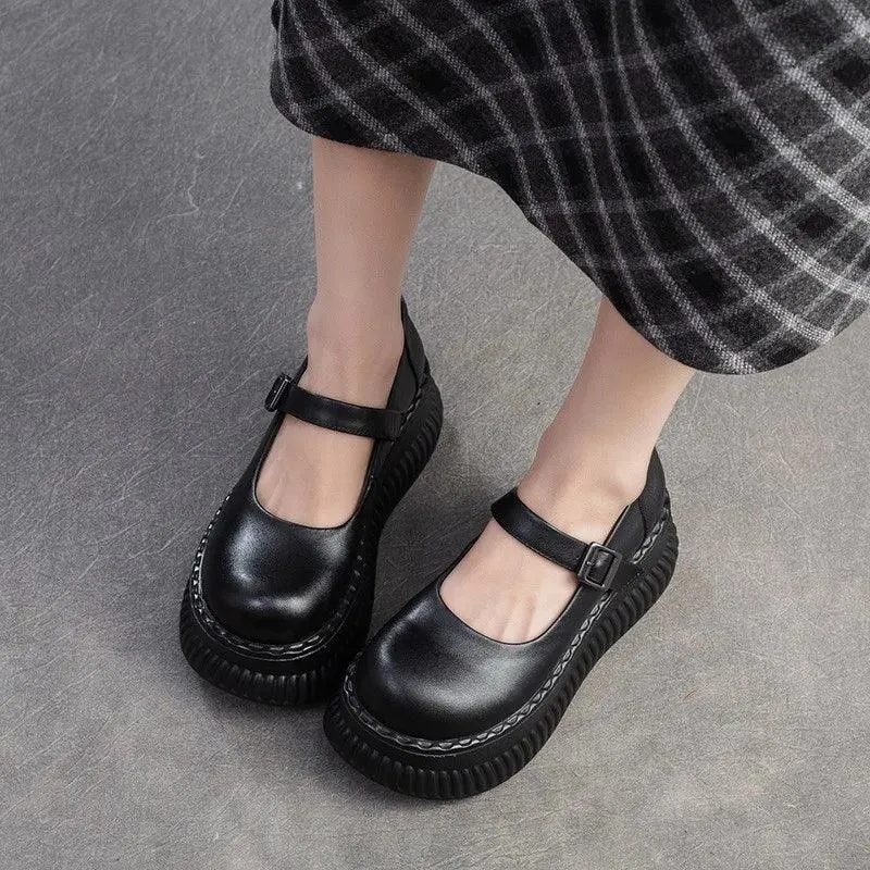 TSS123 Women's Casual Shoes - Leather Flat Platform, Thick-Soled Sandals